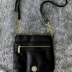 Anne Klein Black Leather Crossbody Bag Purse